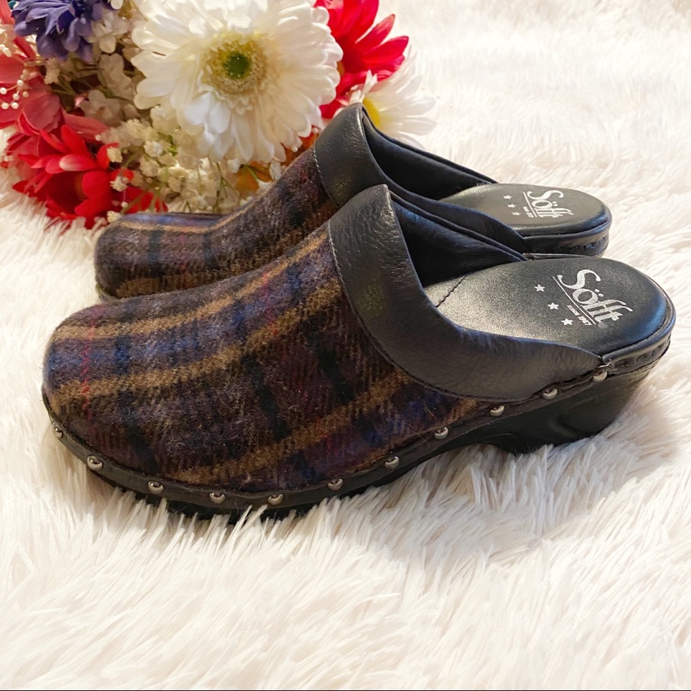 SOLD Sofft Bellrose Wool Blue/Brown Plaid Clogs Ugg’s